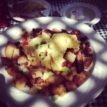 Apple Farm Breakfast Special with veggie patty, potatoes, olives, tomatoes, green onions and scrambled eggs. #jalroadtrip