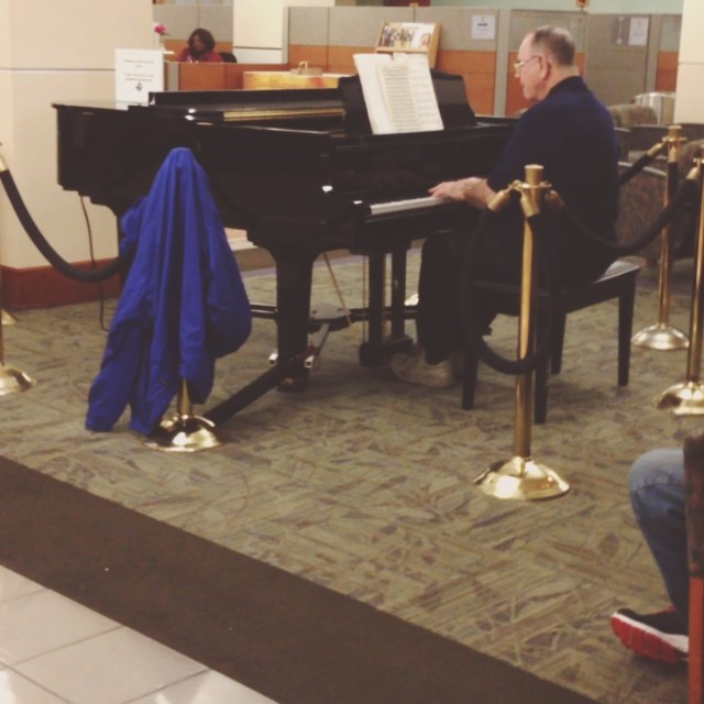 We have a volunteer in the lobby today! I want to sit and listen while looking out into the rain.